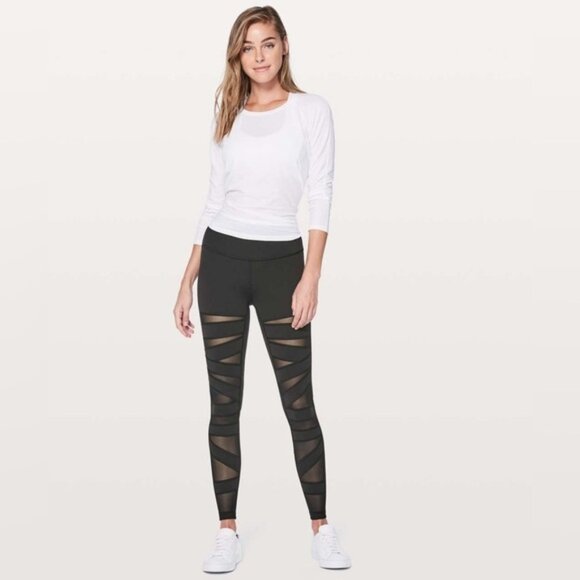 Lululemon Black Wunder Under Pant Hi-Rise Tech Mesh 28 size 4 - Picture 1 of 7